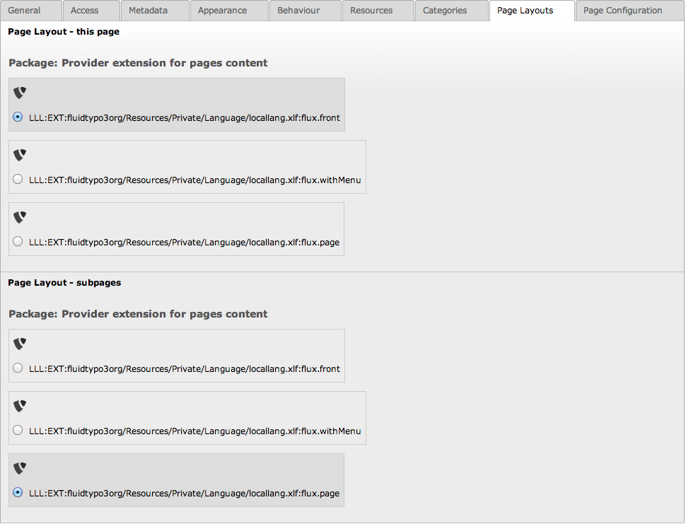 Selecting page templates