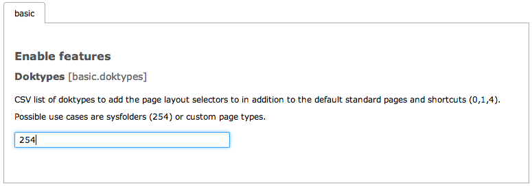 Configuring additional doktype values which support page templates